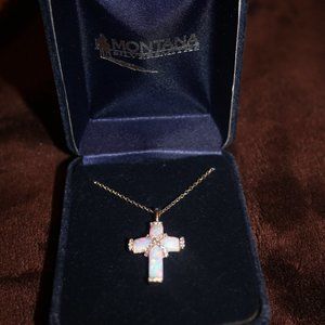BRAND NEW! Opal Cross, Sterling Silver Necklace